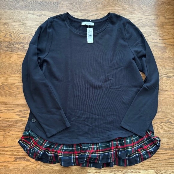 Ann Taylor LOFT NWT ruffle hem plaid Sweatshirt size XL 28601289 - Picture 1 of 3